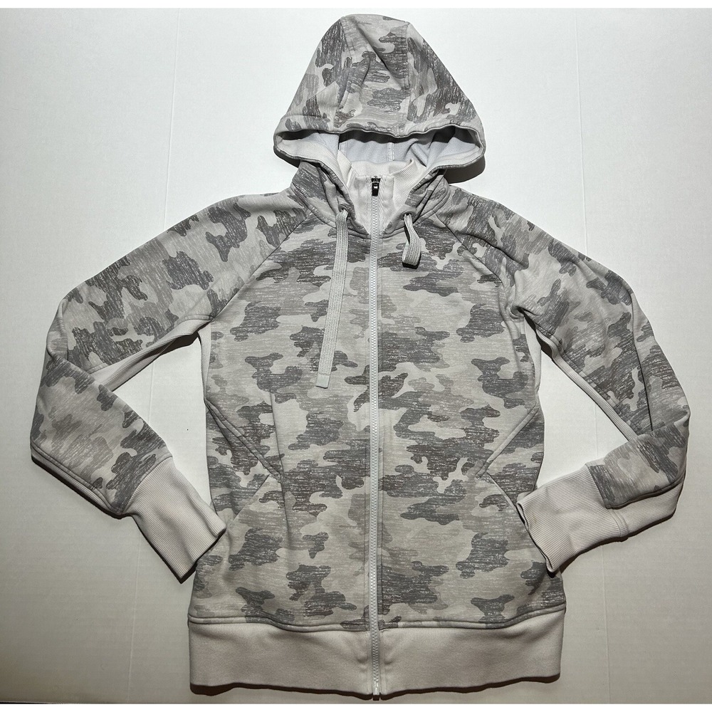 Athleta Triumph Grey Camo Zip Up Hoodie Jacket 511504 Women's Medium EUC